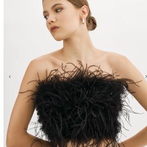 LAMARQUE NWT Zainia Black Feathered Strapless Top Small